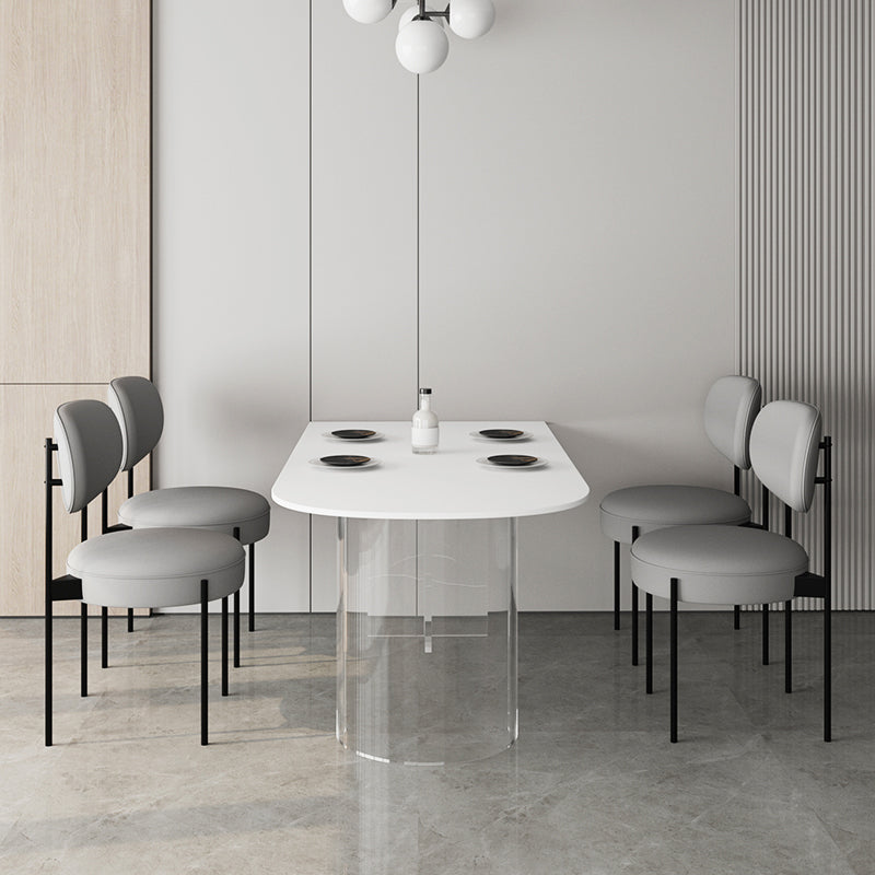 Oval Sintered Stone Dining Table Modern Furniture with Clear Acrylic Double Pedestal 70.9"L x 35.4"W x 29.5"H Without Chairs Clearhalo 'Dining Tables & Seating' 'Dining Tables' 'dining_table' 'furn' 'furn_dining_table' 'Furniture' 'Kitchen & Dining Furniture' 6057639