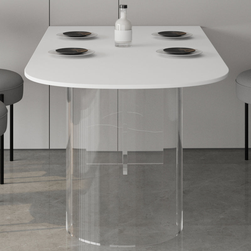 Oval Sintered Stone Dining Table Modern Furniture with Clear Acrylic Double Pedestal Clearhalo 'Dining Tables & Seating' 'Dining Tables' 'dining_table' 'furn' 'furn_dining_table' 'Furniture' 'Kitchen & Dining Furniture' 6057640