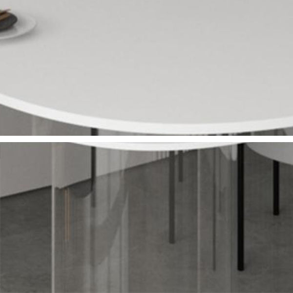 Oval Sintered Stone Dining Table Modern Furniture with Clear Acrylic Double Pedestal Clearhalo 'Dining Tables & Seating' 'Dining Tables' 'dining_table' 'furn' 'furn_dining_table' 'Furniture' 'Kitchen & Dining Furniture' 6057641