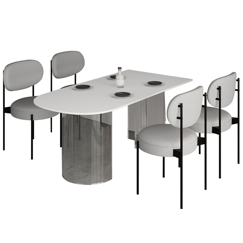 Oval Sintered Stone Dining Table Modern Furniture with Clear Acrylic Double Pedestal Without Chairs Clearhalo 'Dining Tables & Seating' 'Dining Tables' 'dining_table' 'furn' 'furn_dining_table' 'Furniture' 'Kitchen & Dining Furniture' 6057642