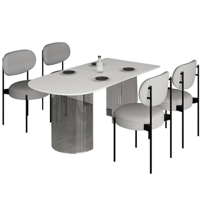 Oval Sintered Stone Dining Table Modern Furniture with Clear Acrylic Double Pedestal Without Chairs Clearhalo 'Dining Tables & Seating' 'Dining Tables' 'dining_table' 'furn' 'furn_dining_table' 'Furniture' 'Kitchen & Dining Furniture' 6057642