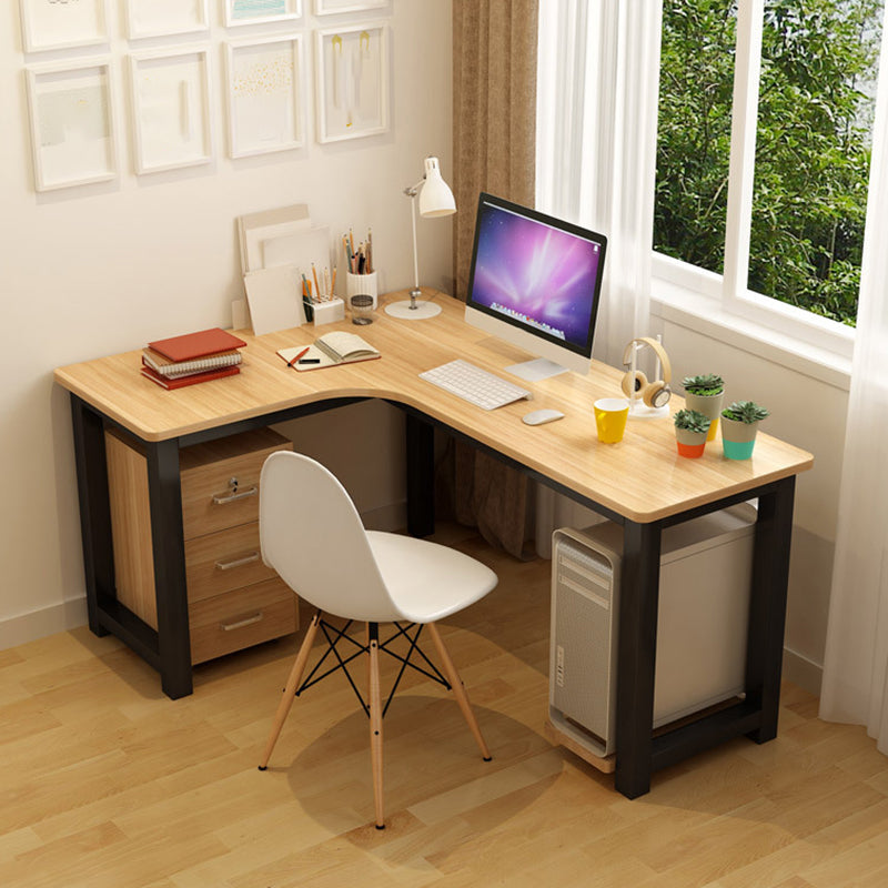 Modern Corner Wooden Writing Desk Cable Management H-Shape Office Desk with Metal Legs 47.2"L x 47.2"W x 29.1"H Left Hand Return Clearhalo 'furn' 'furn_office_desk' 'Furniture' 'Office Desks' 'Office Furniture' 'office_desk' 6057649