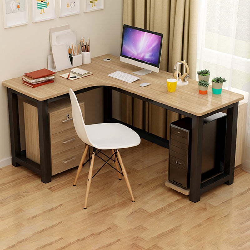 Modern Corner Wooden Writing Desk Cable Management H-Shape Office Desk with Metal Legs Clearhalo 'furn' 'furn_office_desk' 'Furniture' 'Office Desks' 'Office Furniture' 'office_desk' 6057655