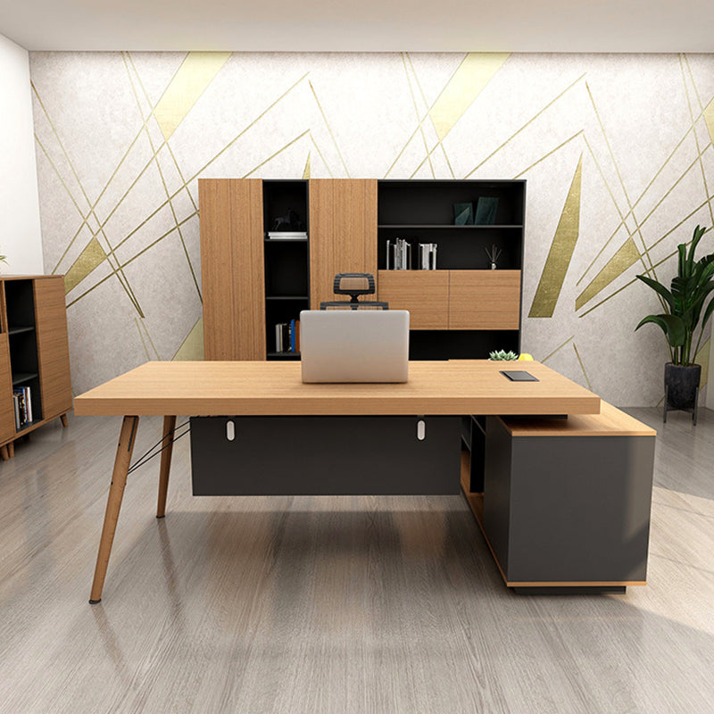 Contemporary Natural Office Desk Pedestal L-Shape Executive Desk for Office Left Hand Return Clearhalo 'furn' 'furn_office_desk' 'Furniture' 'Office Desks' 'Office Furniture' 'office_desk' 6057759
