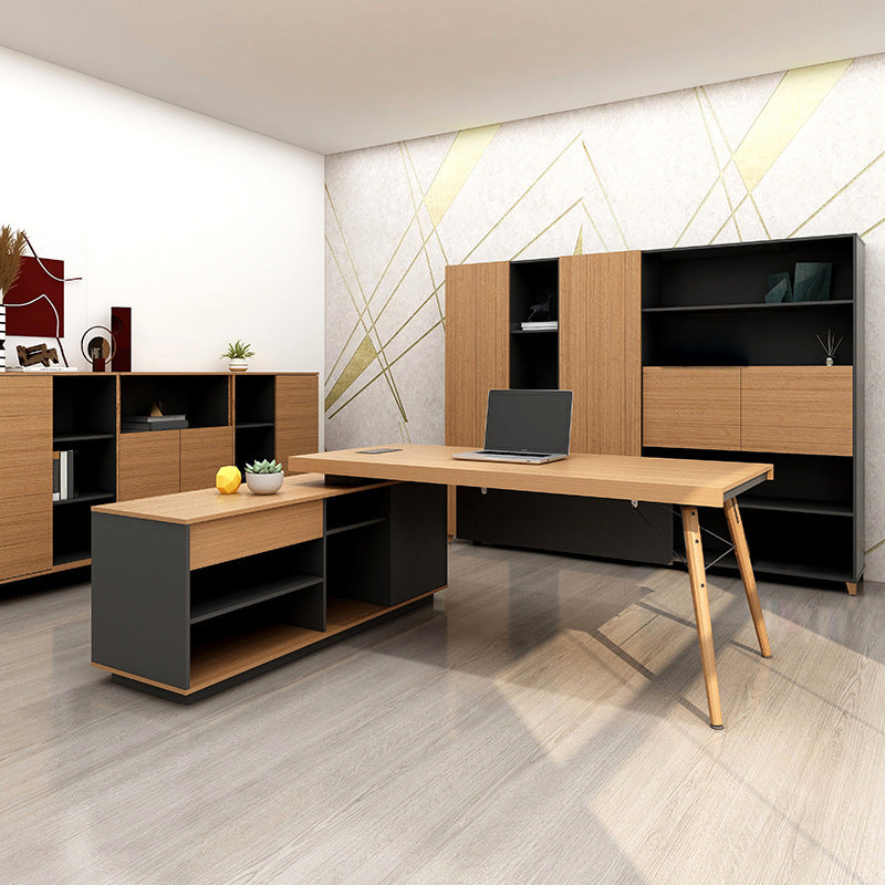 Contemporary Natural Office Desk Pedestal L-Shape Executive Desk for Office Clearhalo 'furn' 'furn_office_desk' 'Furniture' 'Office Desks' 'Office Furniture' 'office_desk' 6057761