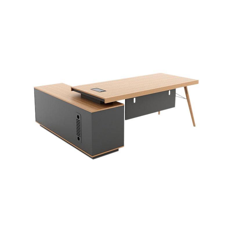 Contemporary Natural Office Desk Pedestal L-Shape Executive Desk for Office Right Hand Return Clearhalo 'furn' 'furn_office_desk' 'Furniture' 'Office Desks' 'Office Furniture' 'office_desk' 6057763