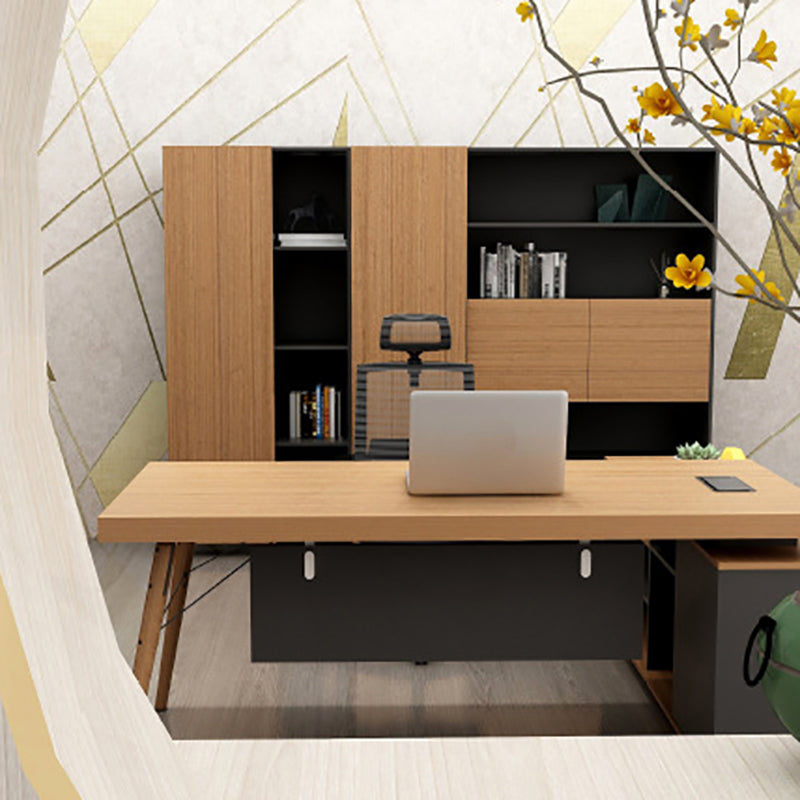 Contemporary Natural Office Desk Pedestal L-Shape Executive Desk for Office Clearhalo 'furn' 'furn_office_desk' 'Furniture' 'Office Desks' 'Office Furniture' 'office_desk' 6057767