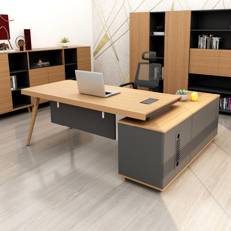 Contemporary Natural Office Desk Pedestal L-Shape Executive Desk for Office Clearhalo 'furn' 'furn_office_desk' 'Furniture' 'Office Desks' 'Office Furniture' 'office_desk' 6057769