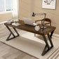 Industrial Wooden Office Desk Rectangular Natural Writing Desk with Metal Legs