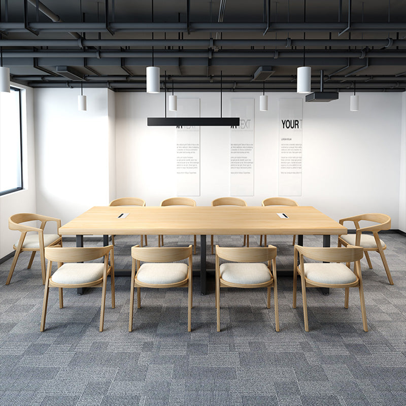 Vast hout rechthoekige vergaderbalie industrieel schrijfbureau voor kantoor