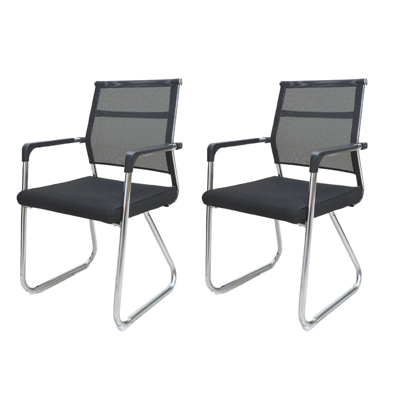 Contemporary Conference Chair Ergonomic No Wheels Office Chair Matte Black 2 Piece Set Mid-Back (14-22 in.) Clearhalo 'furn' 'furn_office_chair' 'Furniture' 'Office Chairs' 'Office Furniture' 'office_chair' 6058408