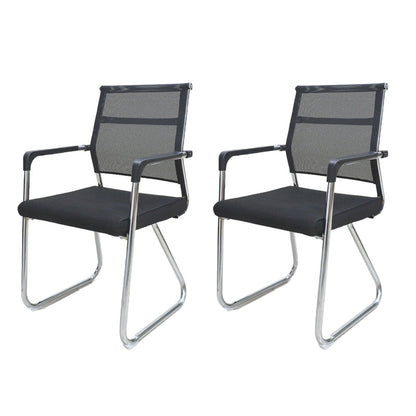 Contemporary Conference Chair Ergonomic No Wheels Office Chair Matte Black 2 Piece Set Mid-Back (14-22 in.) Clearhalo 'furn' 'furn_office_chair' 'Furniture' 'Office Chairs' 'Office Furniture' 'office_chair' 6058408