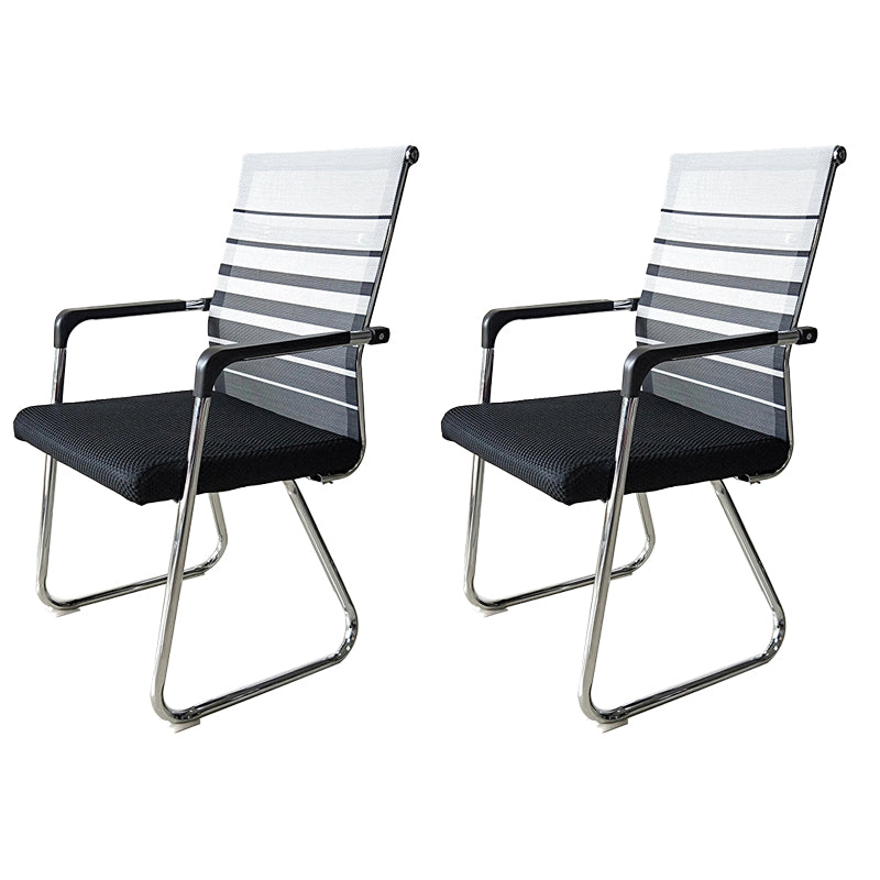 Contemporary Conference Chair Ergonomic No Wheels Office Chair Gray Black 2 Piece Set Mid-Back (14-22 in.) Clearhalo 'furn' 'furn_office_chair' 'Furniture' 'Office Chairs' 'Office Furniture' 'office_chair' 6058416