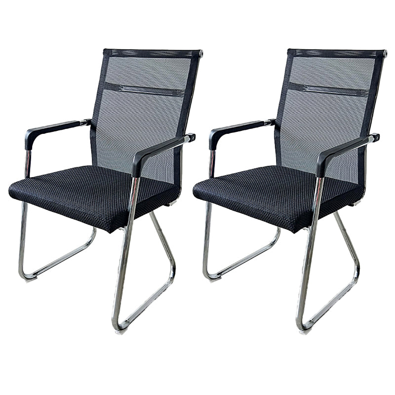 Contemporary Conference Chair Ergonomic No Wheels Office Chair Black 2 Piece Set Mid-Back (14-22 in.) Clearhalo 'furn' 'furn_office_chair' 'Furniture' 'Office Chairs' 'Office Furniture' 'office_chair' 6058420