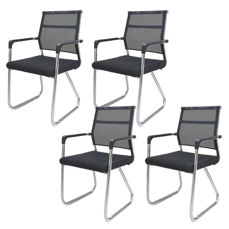Contemporary Conference Chair Ergonomic No Wheels Office Chair Matte Black 4 Piece Set Mid-Back (14-22 in.) Clearhalo 'furn' 'furn_office_chair' 'Furniture' 'Office Chairs' 'Office Furniture' 'office_chair' 6058422