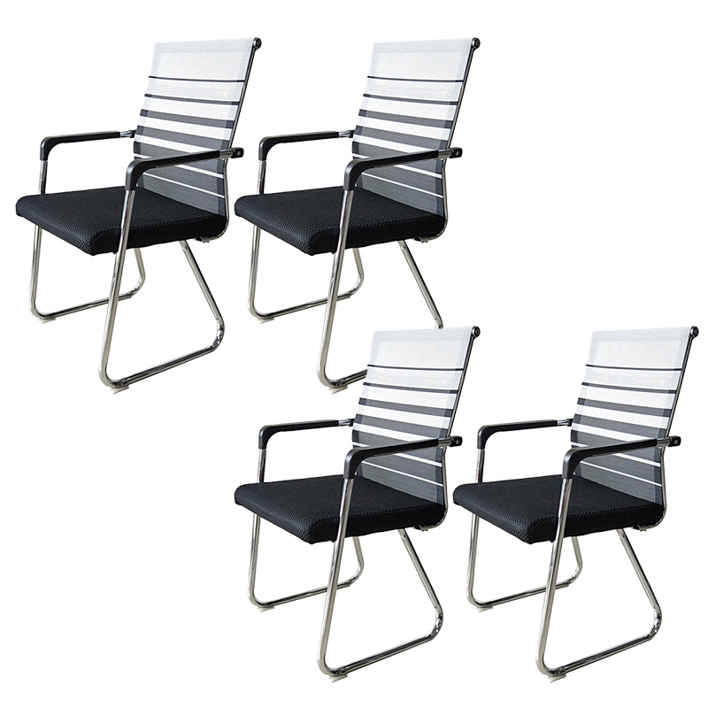 Contemporary Conference Chair Ergonomic No Wheels Office Chair Gray Black 4 Piece Set Mid-Back (14-22 in.) Clearhalo 'furn' 'furn_office_chair' 'Furniture' 'Office Chairs' 'Office Furniture' 'office_chair' 6058426