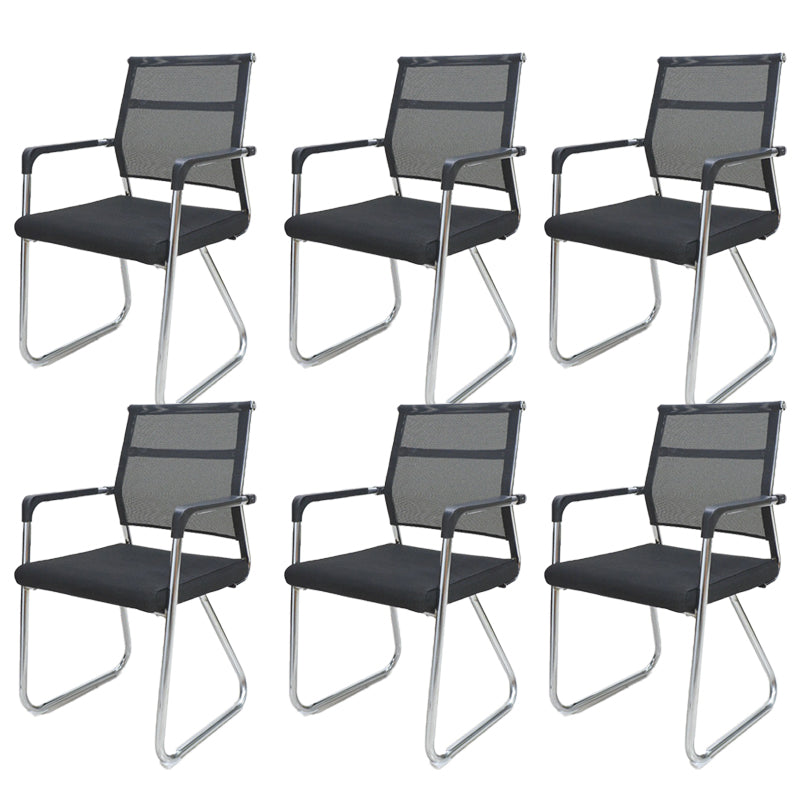 Contemporary Conference Chair Ergonomic No Wheels Office Chair Matte Black 6 Piece Set Mid-Back (14-22 in.) Clearhalo 'furn' 'furn_office_chair' 'Furniture' 'Office Chairs' 'Office Furniture' 'office_chair' 6058431