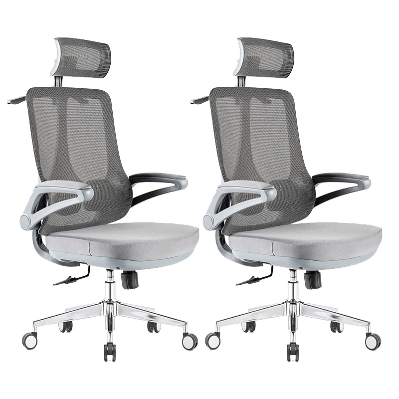 Flip-Up Armrest Office Chair Microfiber Desk High Back Chair Swivel Ergonomic Gray 2 Piece Set With Headrest Clearhalo 'furn' 'furn_office_chair' 'Furniture' 'Office Chairs' 'Office Furniture' 'office_chair' 6058464
