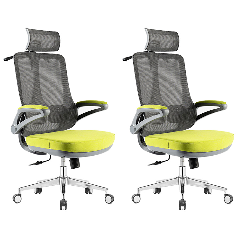 Flip-Up Armrest Office Chair Microfiber Desk High Back Chair Swivel Ergonomic Green 2 Piece Set With Headrest Clearhalo 'furn' 'furn_office_chair' 'Furniture' 'Office Chairs' 'Office Furniture' 'office_chair' 6058466