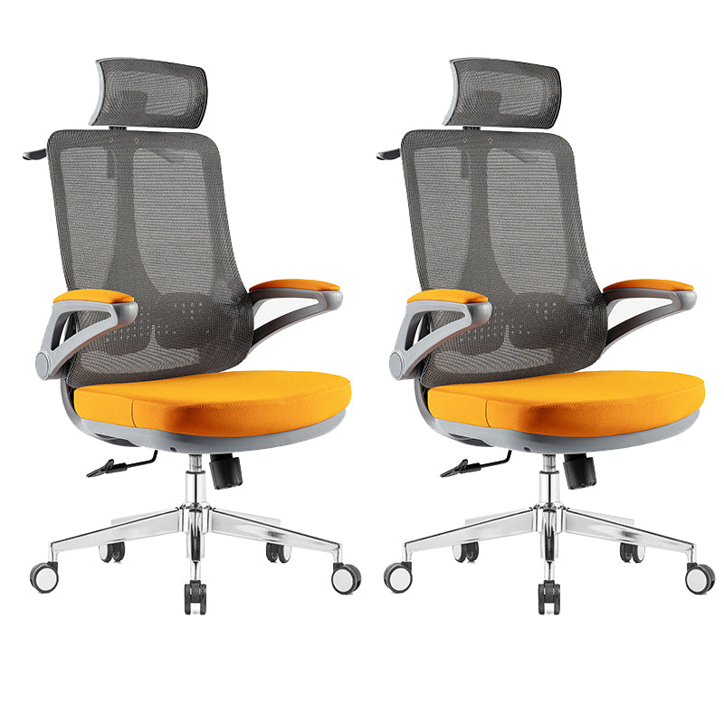 Flip-Up Armrest Office Chair Microfiber Desk High Back Chair Swivel Ergonomic Orange 2 Piece Set With Headrest Clearhalo 'furn' 'furn_office_chair' 'Furniture' 'Office Chairs' 'Office Furniture' 'office_chair' 6058468