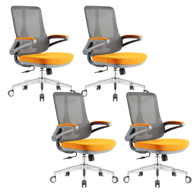Flip-Up Armrest Office Chair Microfiber Desk High Back Chair Swivel Ergonomic Orange 4 Piece Set Without Headrest Clearhalo 'furn' 'furn_office_chair' 'Furniture' 'Office Chairs' 'Office Furniture' 'office_chair' 6058469