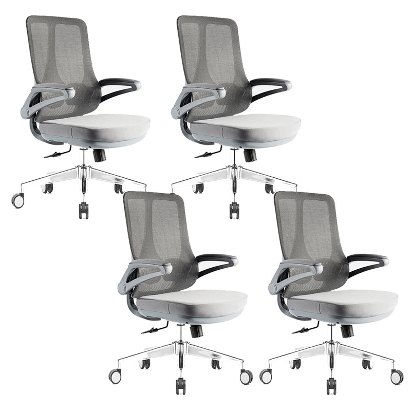 Flip-Up Armrest Office Chair Microfiber Desk High Back Chair Swivel Ergonomic Gray 4 Piece Set Without Headrest Clearhalo 'furn' 'furn_office_chair' 'Furniture' 'Office Chairs' 'Office Furniture' 'office_chair' 6058470