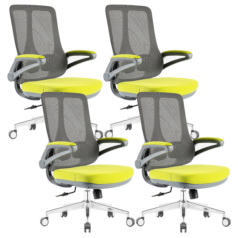 Flip-Up Armrest Office Chair Microfiber Desk High Back Chair Swivel Ergonomic Green 4 Piece Set Without Headrest Clearhalo 'furn' 'furn_office_chair' 'Furniture' 'Office Chairs' 'Office Furniture' 'office_chair' 6058471