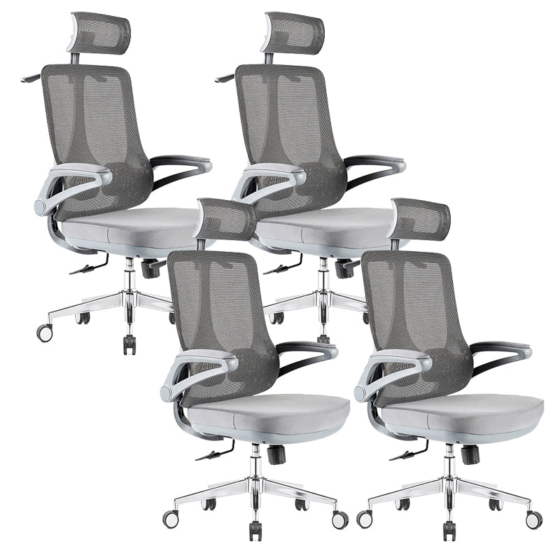 Flip-Up Armrest Office Chair Microfiber Desk High Back Chair Swivel Ergonomic Gray 4 Piece Set With Headrest Clearhalo 'furn' 'furn_office_chair' 'Furniture' 'Office Chairs' 'Office Furniture' 'office_chair' 6058472