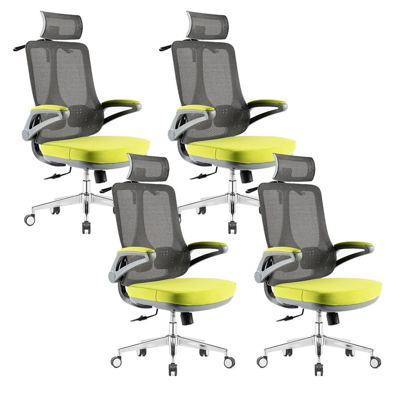 Flip-Up Armrest Office Chair Microfiber Desk High Back Chair Swivel Ergonomic Green 4 Piece Set With Headrest Clearhalo 'furn' 'furn_office_chair' 'Furniture' 'Office Chairs' 'Office Furniture' 'office_chair' 6058473