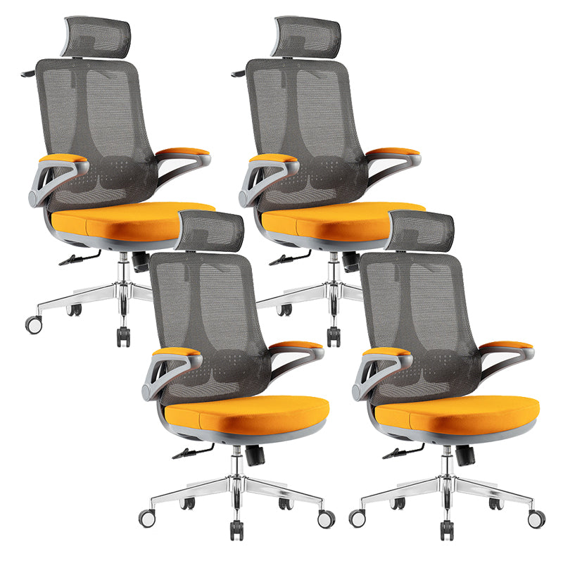 Flip-Up Armrest Office Chair Microfiber Desk High Back Chair Swivel Ergonomic Orange 4 Piece Set With Headrest Clearhalo 'furn' 'furn_office_chair' 'Furniture' 'Office Chairs' 'Office Furniture' 'office_chair' 6058474