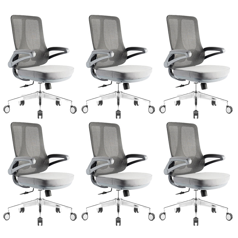 Flip-Up Armrest Office Chair Microfiber Desk High Back Chair Swivel Ergonomic Gray 6 Piece Set Without Headrest Clearhalo 'furn' 'furn_office_chair' 'Furniture' 'Office Chairs' 'Office Furniture' 'office_chair' 6058476