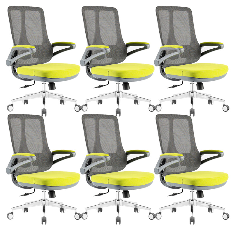 Flip-Up Armrest Office Chair Microfiber Desk High Back Chair Swivel Ergonomic Green 6 Piece Set Without Headrest Clearhalo 'furn' 'furn_office_chair' 'Furniture' 'Office Chairs' 'Office Furniture' 'office_chair' 6058477