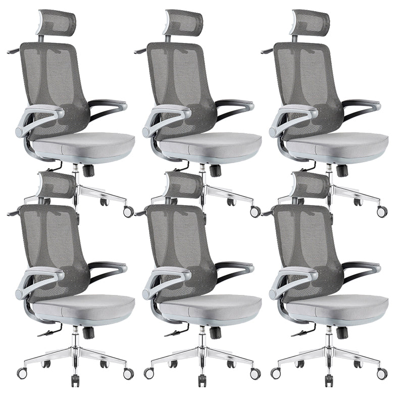 Flip-Up Armrest Office Chair Microfiber Desk High Back Chair Swivel Ergonomic Gray 6 Piece Set With Headrest Clearhalo 'furn' 'furn_office_chair' 'Furniture' 'Office Chairs' 'Office Furniture' 'office_chair' 6058478