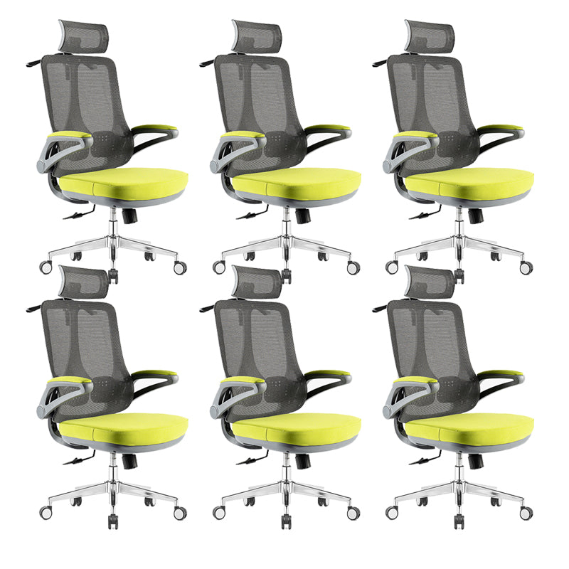 Flip-Up Armrest Office Chair Microfiber Desk High Back Chair Swivel Ergonomic Green 6 Piece Set With Headrest Clearhalo 'furn' 'furn_office_chair' 'Furniture' 'Office Chairs' 'Office Furniture' 'office_chair' 6058479