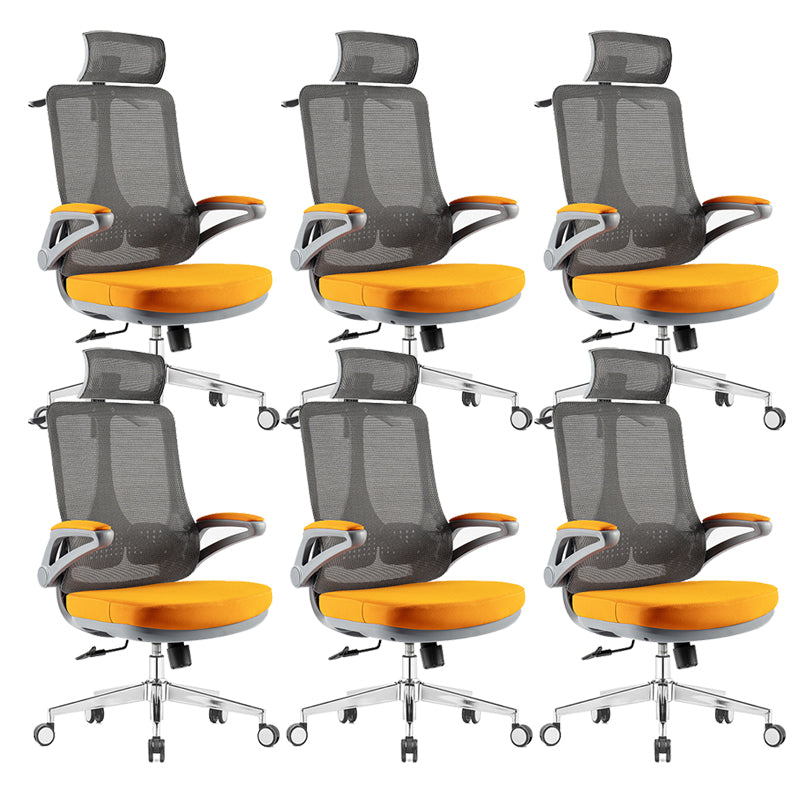 Flip-Up Armrest Office Chair Microfiber Desk High Back Chair Swivel Ergonomic Orange 6 Piece Set With Headrest Clearhalo 'furn' 'furn_office_chair' 'Furniture' 'Office Chairs' 'Office Furniture' 'office_chair' 6058480