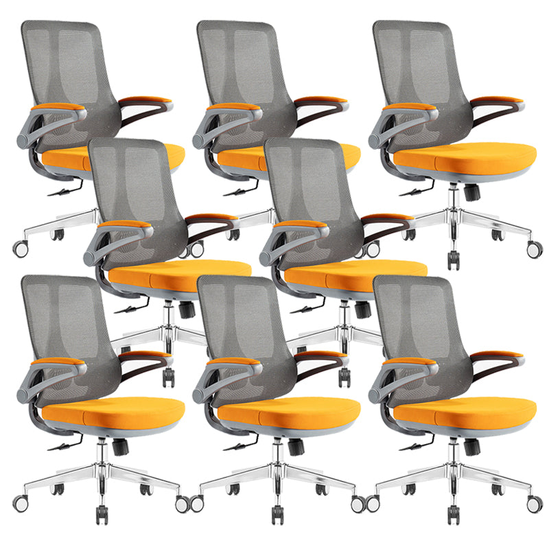 Flip-Up Armrest Office Chair Microfiber Desk High Back Chair Swivel Ergonomic Orange 8 Piece Set Without Headrest Clearhalo 'furn' 'furn_office_chair' 'Furniture' 'Office Chairs' 'Office Furniture' 'office_chair' 6058481