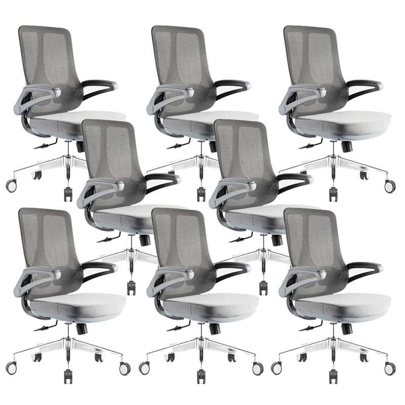 Flip-Up Armrest Office Chair Microfiber Desk High Back Chair Swivel Ergonomic Gray 8 Piece Set Without Headrest Clearhalo 'furn' 'furn_office_chair' 'Furniture' 'Office Chairs' 'Office Furniture' 'office_chair' 6058482