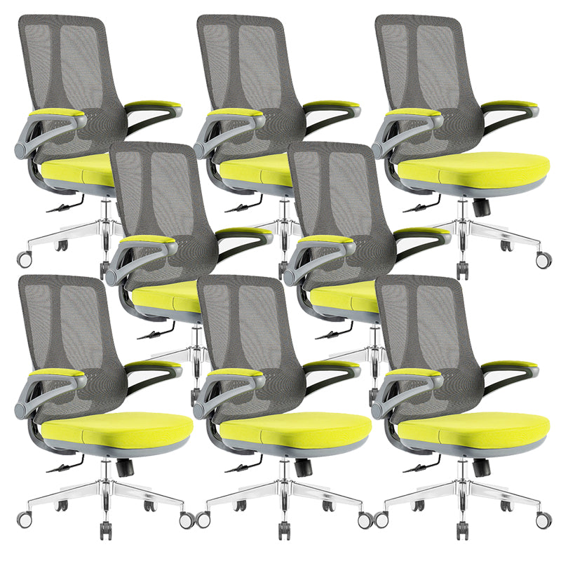 Flip-Up Armrest Office Chair Microfiber Desk High Back Chair Swivel Ergonomic Green 8 Piece Set Without Headrest Clearhalo 'furn' 'furn_office_chair' 'Furniture' 'Office Chairs' 'Office Furniture' 'office_chair' 6058483