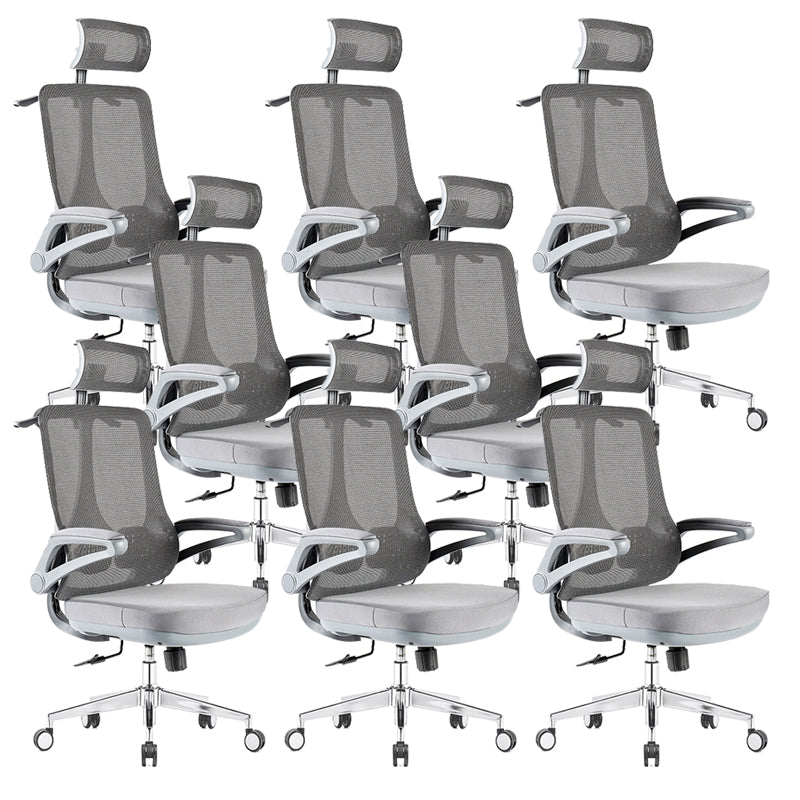 Flip-Up Armrest Office Chair Microfiber Desk High Back Chair Swivel Ergonomic Gray 8 Piece Set With Headrest Clearhalo 'furn' 'furn_office_chair' 'Furniture' 'Office Chairs' 'Office Furniture' 'office_chair' 6058484