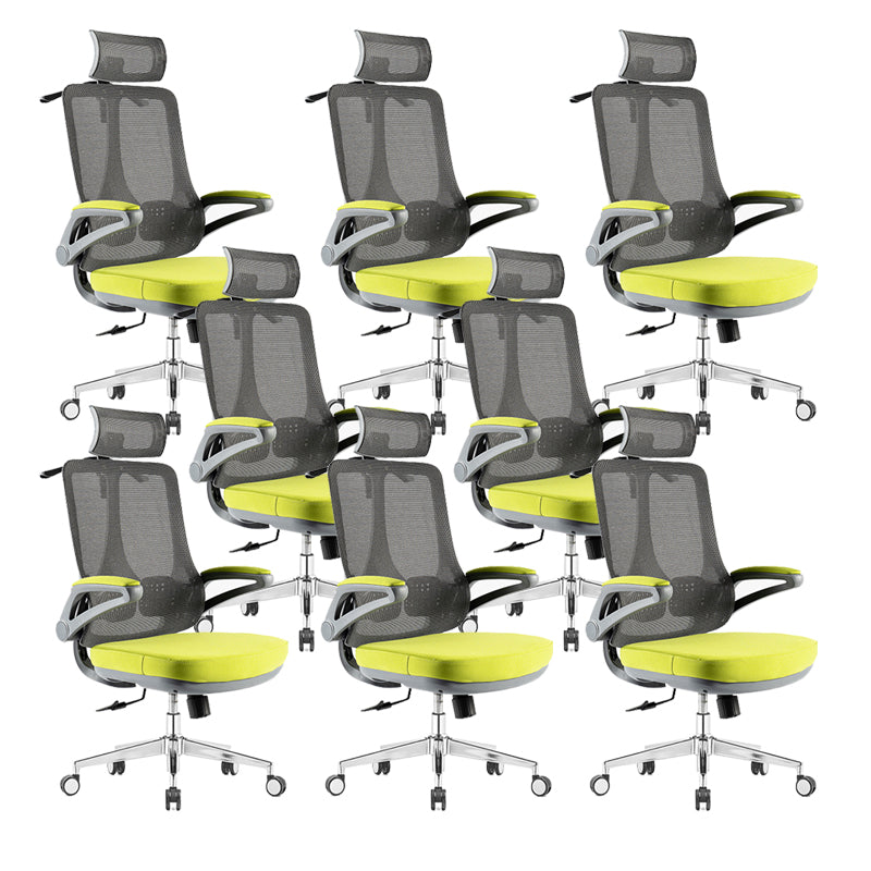 Flip-Up Armrest Office Chair Microfiber Desk High Back Chair Swivel Ergonomic Green 8 Piece Set With Headrest Clearhalo 'furn' 'furn_office_chair' 'Furniture' 'Office Chairs' 'Office Furniture' 'office_chair' 6058485