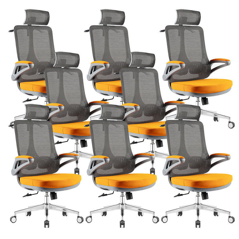 Flip-Up Armrest Office Chair Microfiber Desk High Back Chair Swivel Ergonomic Orange 8 Piece Set With Headrest Clearhalo 'furn' 'furn_office_chair' 'Furniture' 'Office Chairs' 'Office Furniture' 'office_chair' 6058486