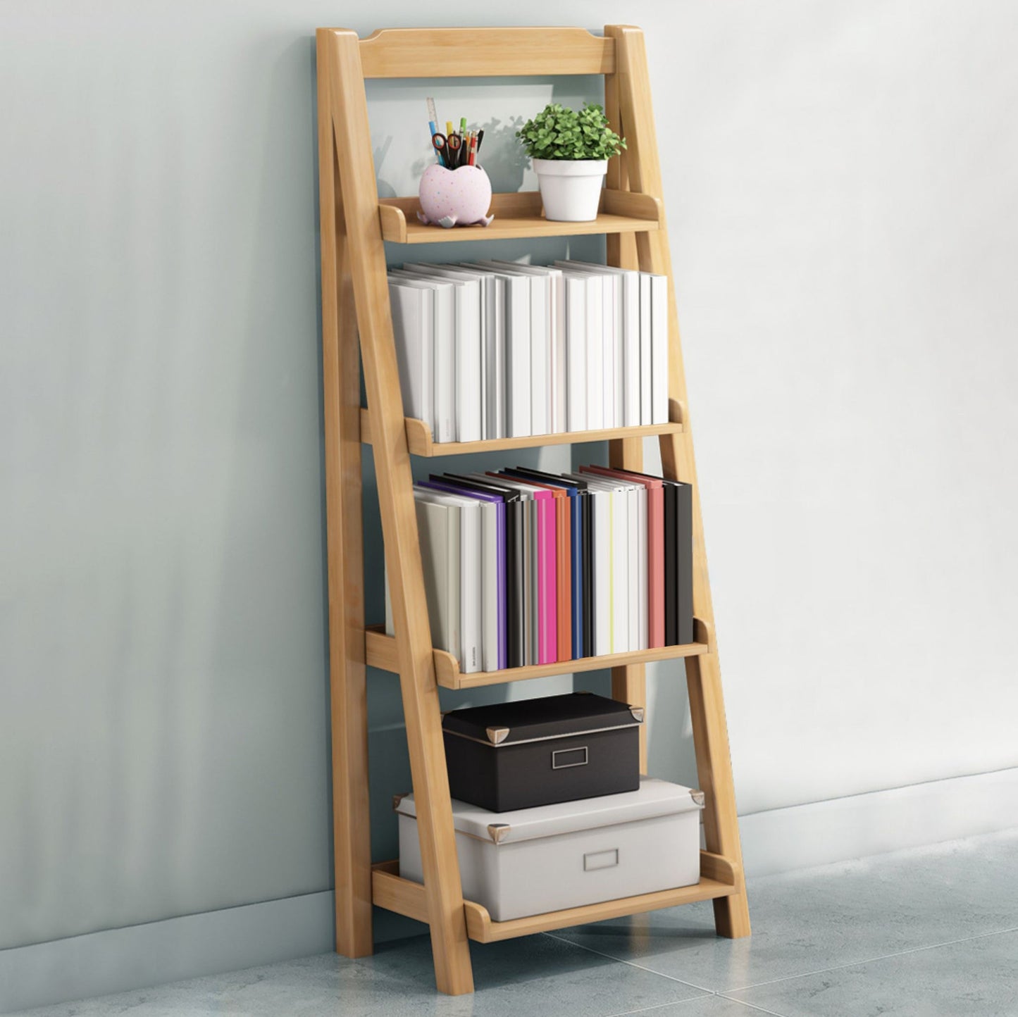 Solid Wood Bookshelf Modern Ladder Bookshelf 55.1" H X 14.2" W Clearhalo 'Bookcases' 'furn' 'furn_bookcases' 'Furniture' 'Office Furniture' 6058563