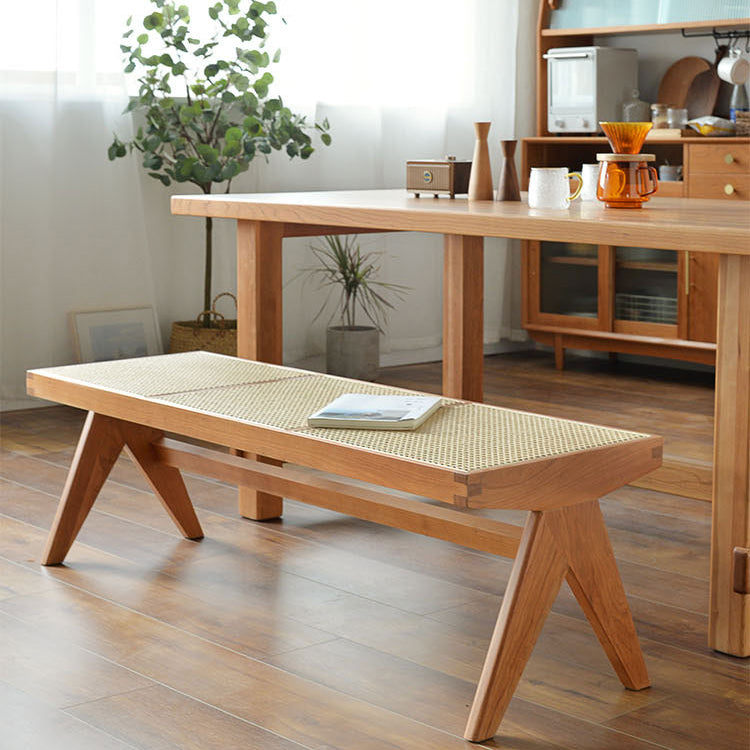 17.7 Inch Wide Bench Wicker Tropical Seating Bench with Legs Clearhalo 'Benches' 'Chairs & Seating' 'furn' 'furn_benches' 'Furniture' 'Living Room Furniture' 6058944