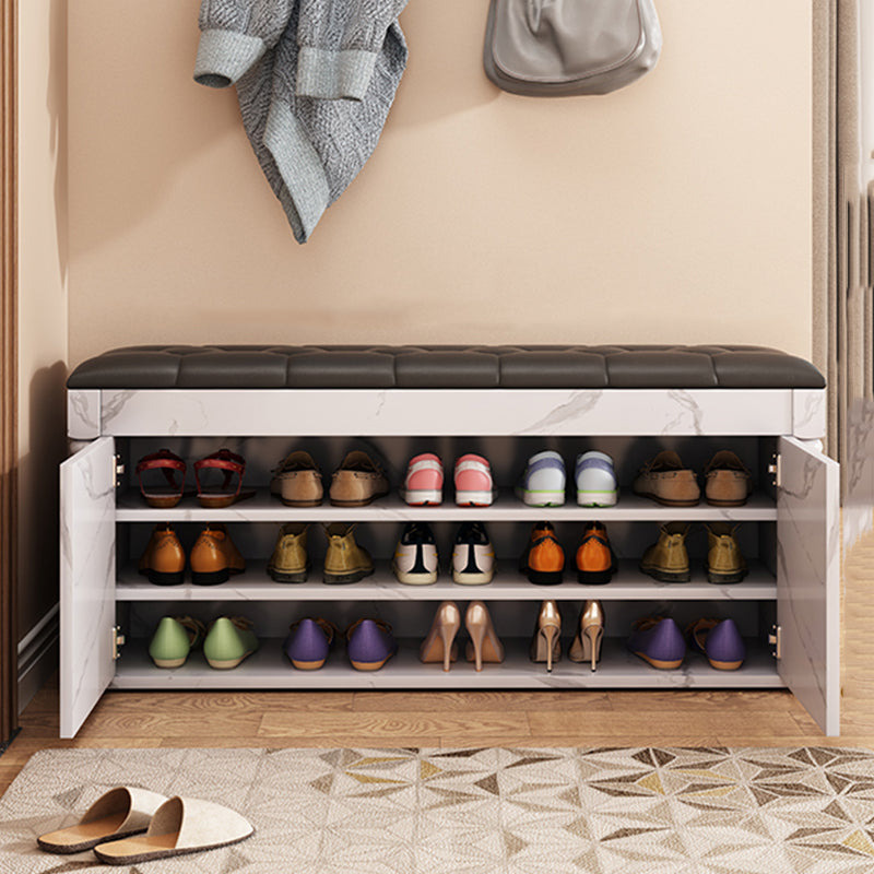 Rectangle 13.8" Wide Entryway Bench Cushioned Upholstered Bench in Manufactured Wood 39.4"L x 13.8"W x 20.9"H Black White Clearhalo 'Benches' 'Chairs & Seating' 'furn' 'furn_benches' 'Furniture' 'Living Room Furniture' 6058976