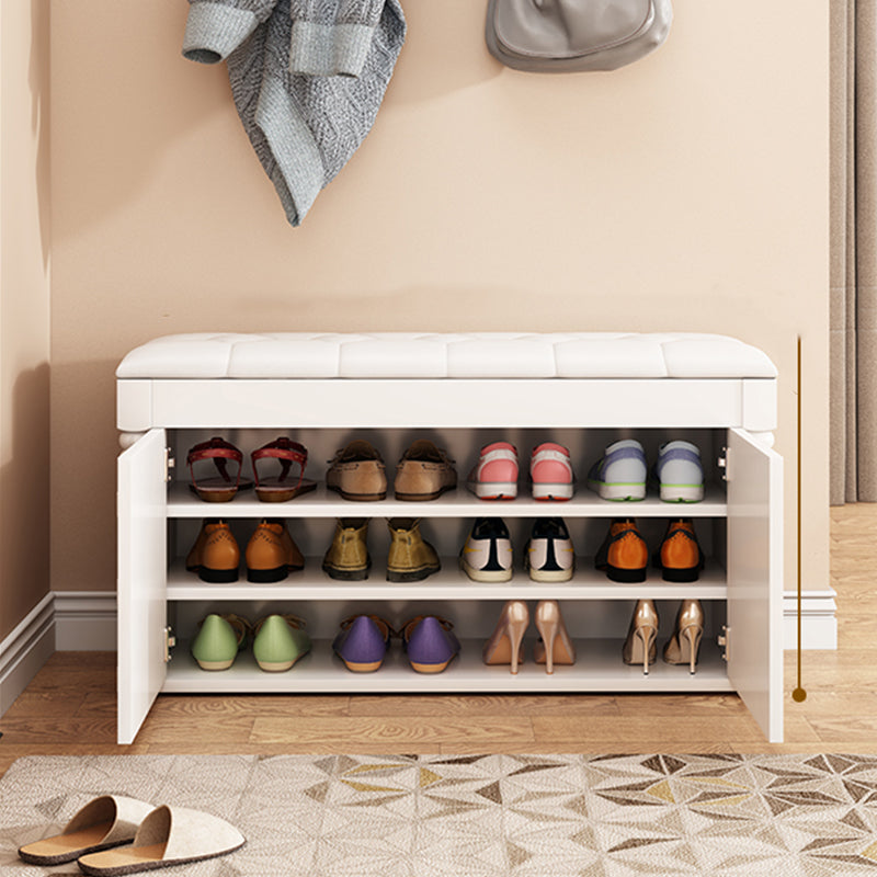 Rectangle 13.8" Wide Entryway Bench Cushioned Upholstered Bench in Manufactured Wood 31.5"L x 13.8"W x 20.9"H White Clearhalo 'Benches' 'Chairs & Seating' 'furn' 'furn_benches' 'Furniture' 'Living Room Furniture' 6058980