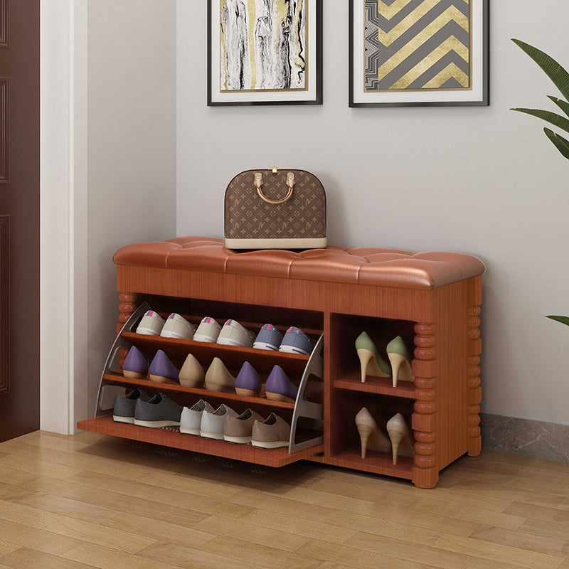 Rectangle 13.8" Wide Entryway Bench Cushioned Upholstered Bench in Manufactured Wood 31.5"L x 13.8"W x 20.9"H Orange Brown Clearhalo 'Benches' 'Chairs & Seating' 'furn' 'furn_benches' 'Furniture' 'Living Room Furniture' 6058988