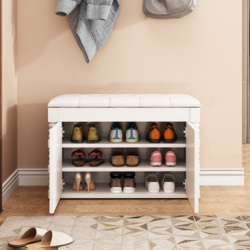 Rectangle 13.8" Wide Entryway Bench Cushioned Upholstered Bench in Manufactured Wood 23.6"L x 13.8"W x 20.9"H White Clearhalo 'Benches' 'Chairs & Seating' 'furn' 'furn_benches' 'Furniture' 'Living Room Furniture' 6058990