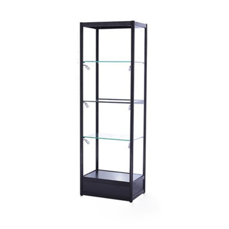 Metal Curio Cabinet Modern Black Display Stand with Three Glass Shelves