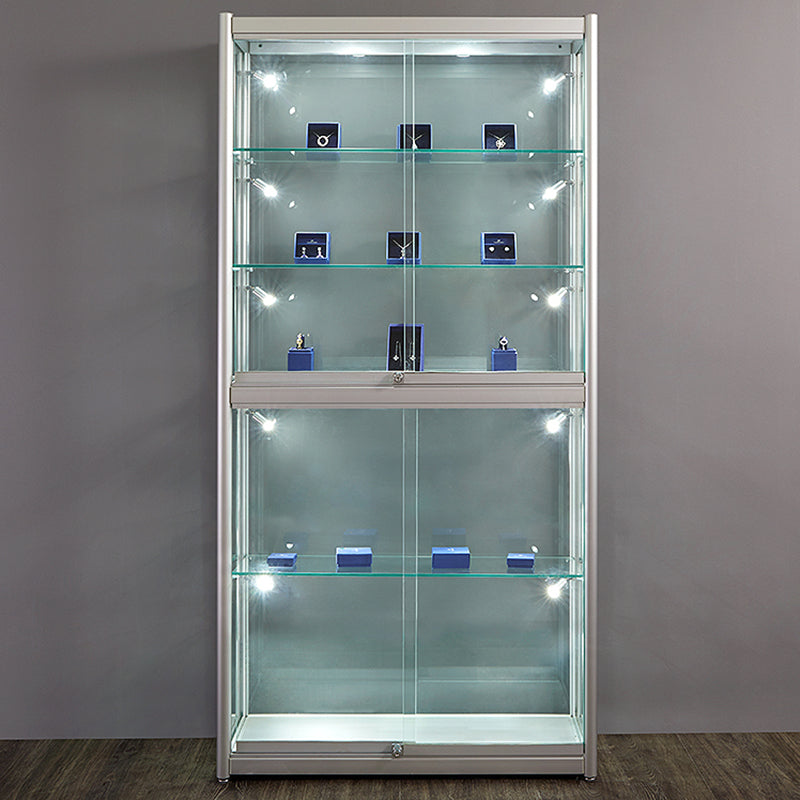 Modern Metal Curio Cabinet Locking Display Stand with Sliding Glass Doors