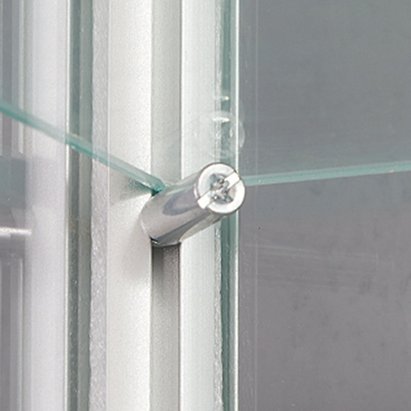 Moderne metalen curiokastvergrendelingsschermstandaard met glijdende glazen deuren